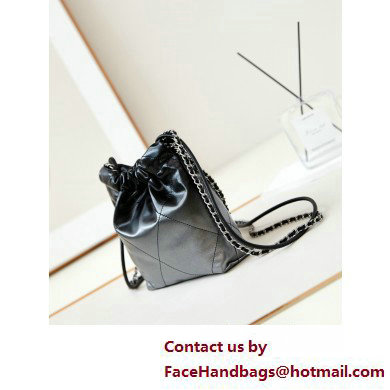 Chanel Shiny Calfskin  &  Silver-Tone Metal CHANEL 22 Mini Handbag AS3980 Gradient Silver Black